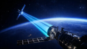 Satellite receiving blue laser power beam in Earth orbit – Space-to-space power beaming technology by Space Power