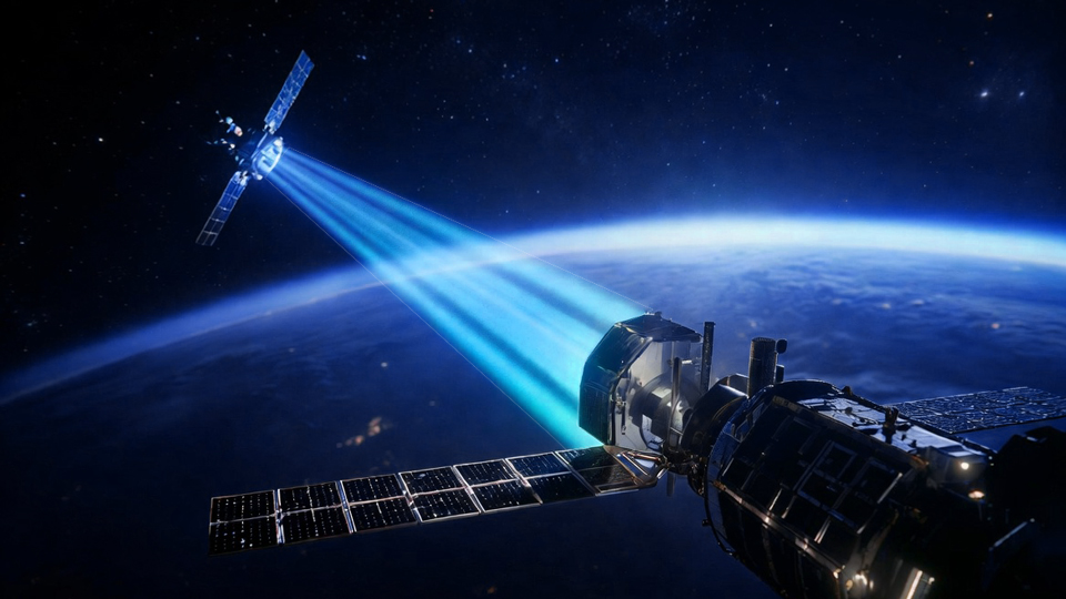 Satellite receiving blue laser power beam in Earth orbit – Space-to-space power beaming technology by Space Power